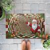 Christmas Santa Doormat 3D Illusion Checkerboard Entry Rug with Holiday Ornaments