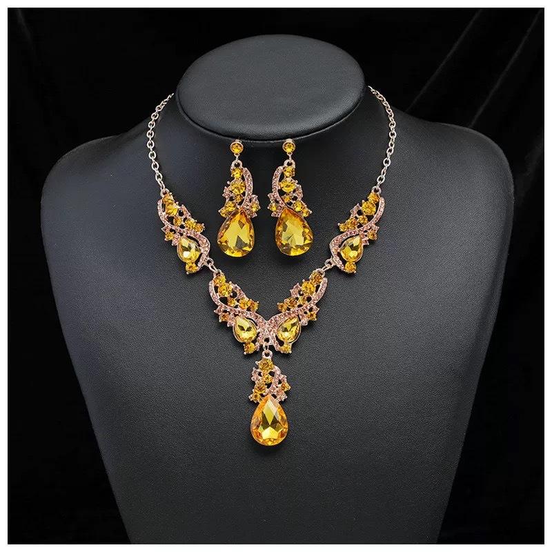 Fashion Simple Water Drop Crystal Rhinestone Necklace Earrings For Women Wedding Dress Accessories Light Luxury Jewelry Sets