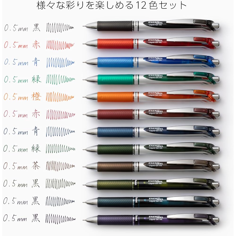 Pentel EnerGel Gel Ink Ballpoint Pen 0.5mm Assorted Colors 12 Pack