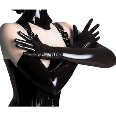 Woman Shiny Sexy Patent Leather Long Rubber Latex Gloves