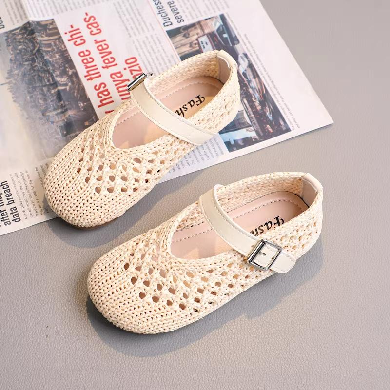 

Children Summer Woven Sandals Soft Sole Closed Toe Breathable Korean Princess Fisherman Shoes Size 30 бежевий