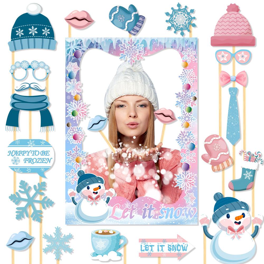 New Style, Christmas Theme, Cartoon Snowman, Blue Pink, Handheld Props, DIY Funny Party, Photo Props and Supplies