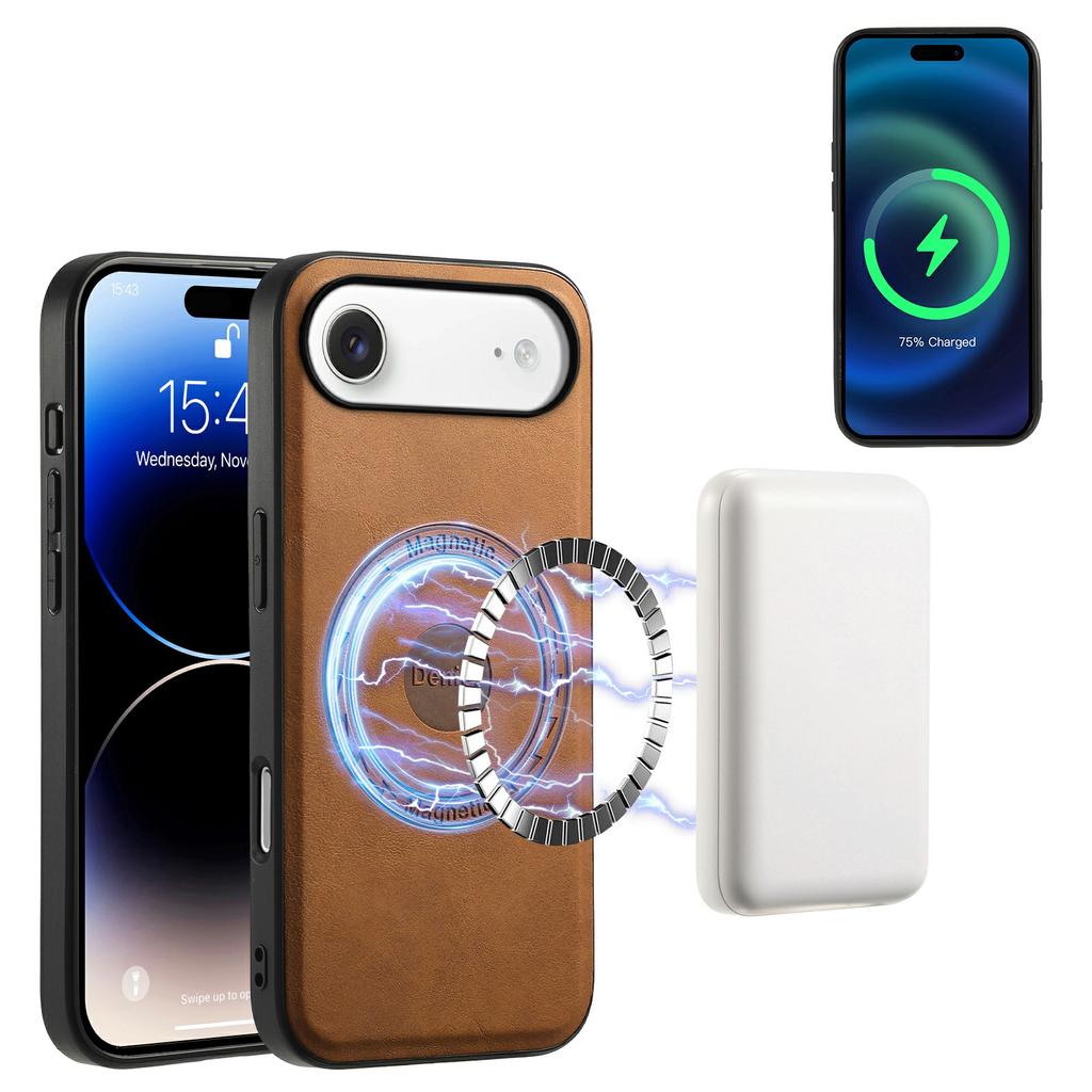 DENIOR D13 For iPhone Air Magnetic Case Card Holder Leather Coated PC + TPU Phone Cover