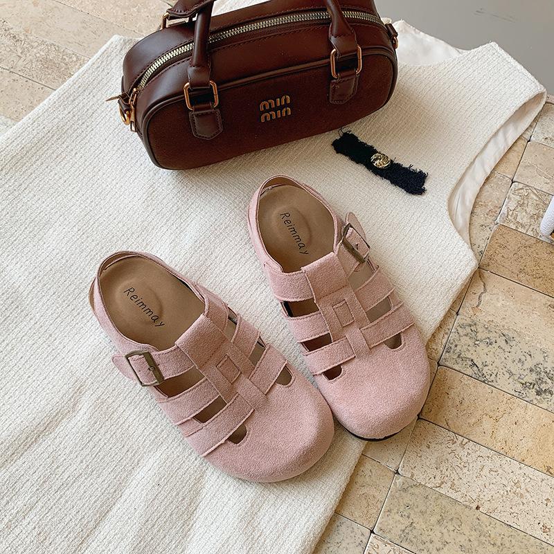 

thick-soled fishbone sandals women s 2025 summer new Mori Roman shoes belt buckle flats beach bag head sandals 40 розовый