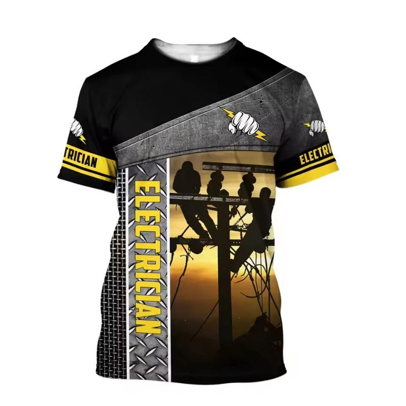 Fashion 3D Print T Shirt Men Electrician Uniform Leisure O-neck Oversized T-shirt Vintage Hip Hop Harajuku Short Sleeve Tops