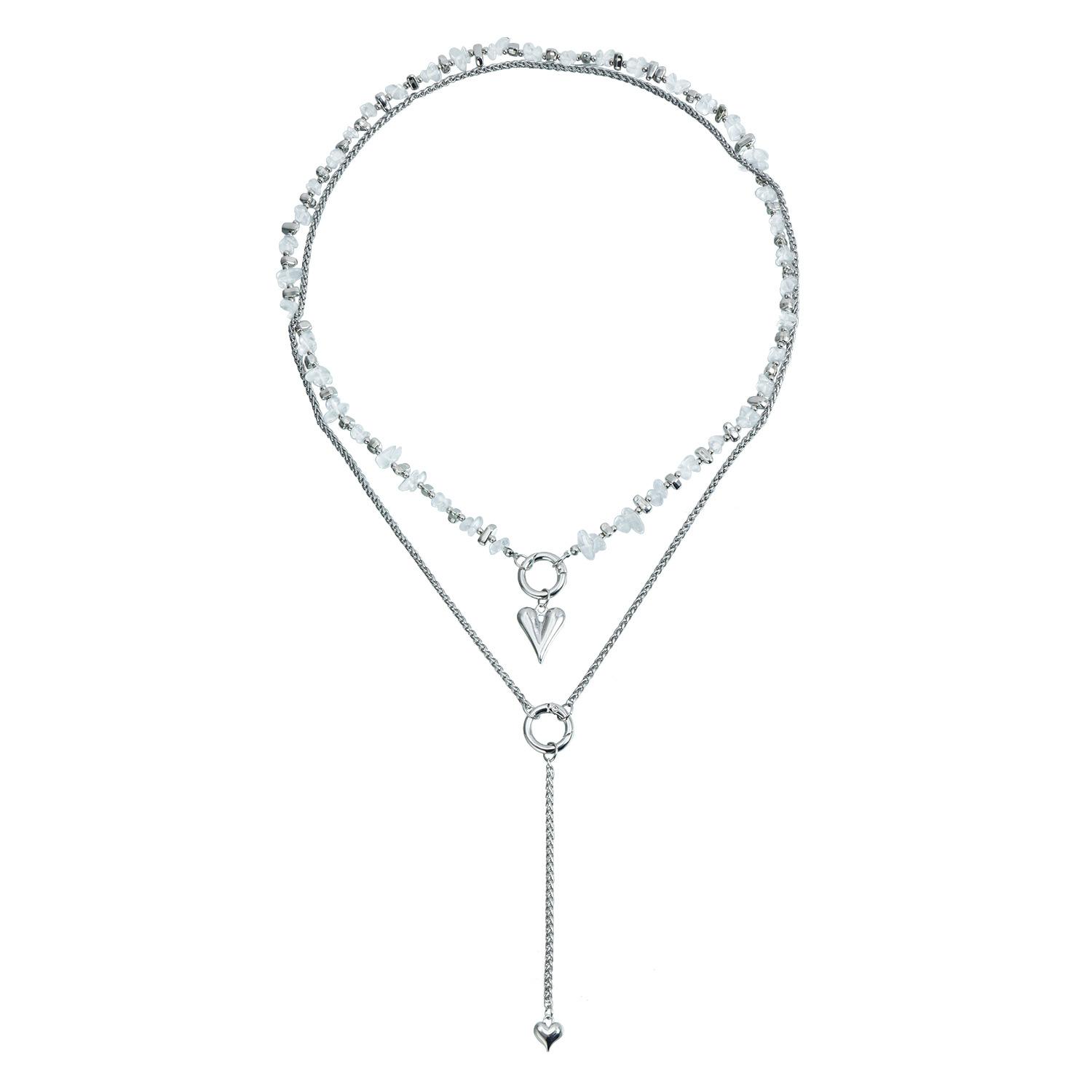 

Accessories, double stacked white crystal beaded necklace, fashion trend street auction long necklace