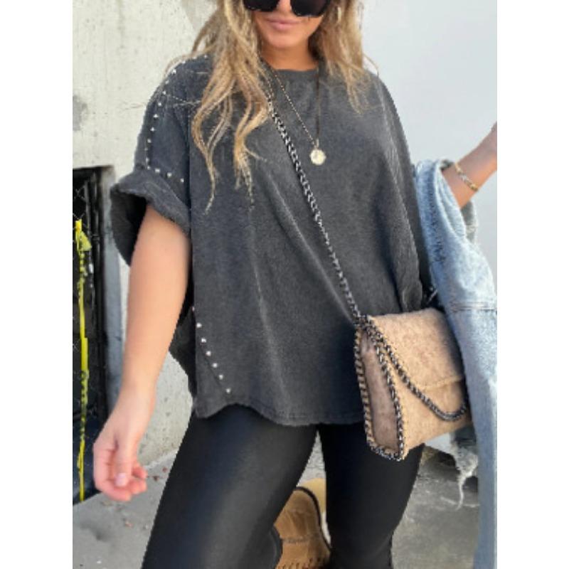 

DAFIFY женские модные повседневные летние весенние однотонные блузки и рубашки с короткими рукавами и круглым вырезом с принтом S