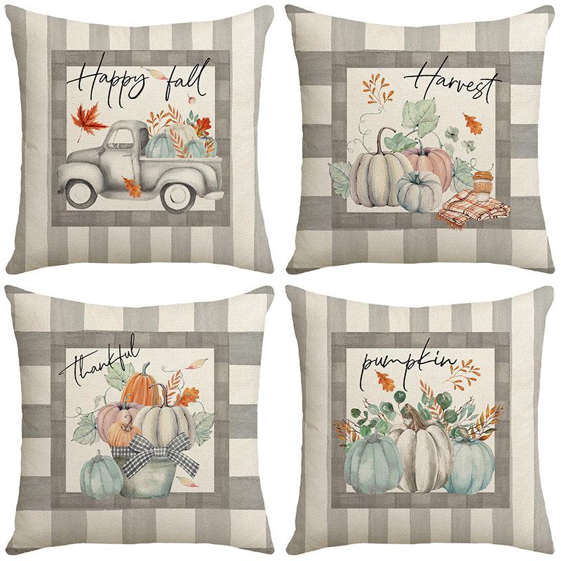 Thanksgiving Pillow New Pumpkin Farm Car Maple Leaf Gray Festival Party Decoration Sofa Pillow Cover