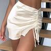 Satin High Waist Solid Color Women Drawstring Split Package Hip Pencil Skirt