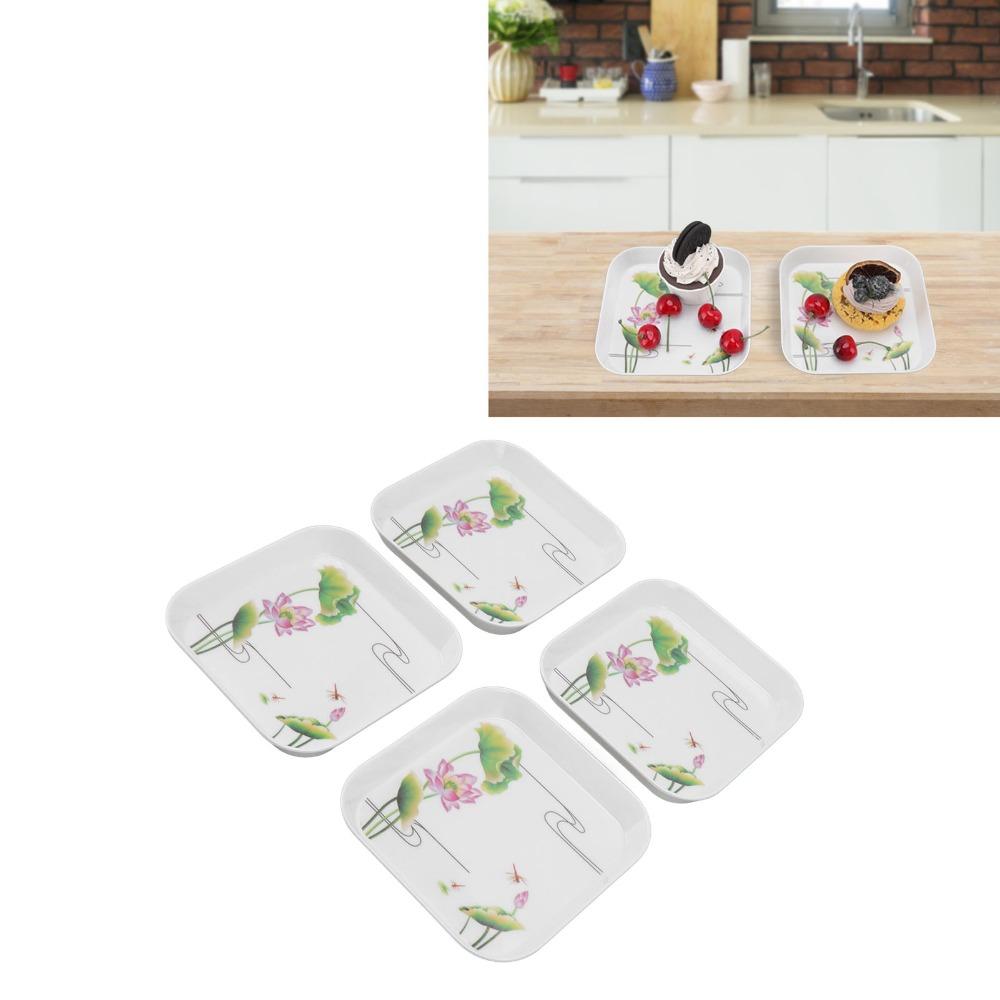 4Pcs Raised Anti-spill Edge Snack Plate Food Grade Melamine Food Dish Snack Platter Snack Serving