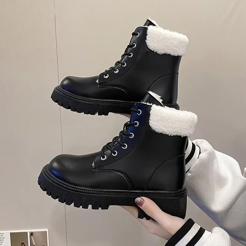 Fashion Women Ankle Boots Winter Shoes for Women Pu Leather Platform Boots Anti-slip Snow Boots Warm Cotton  Para Mujeres
