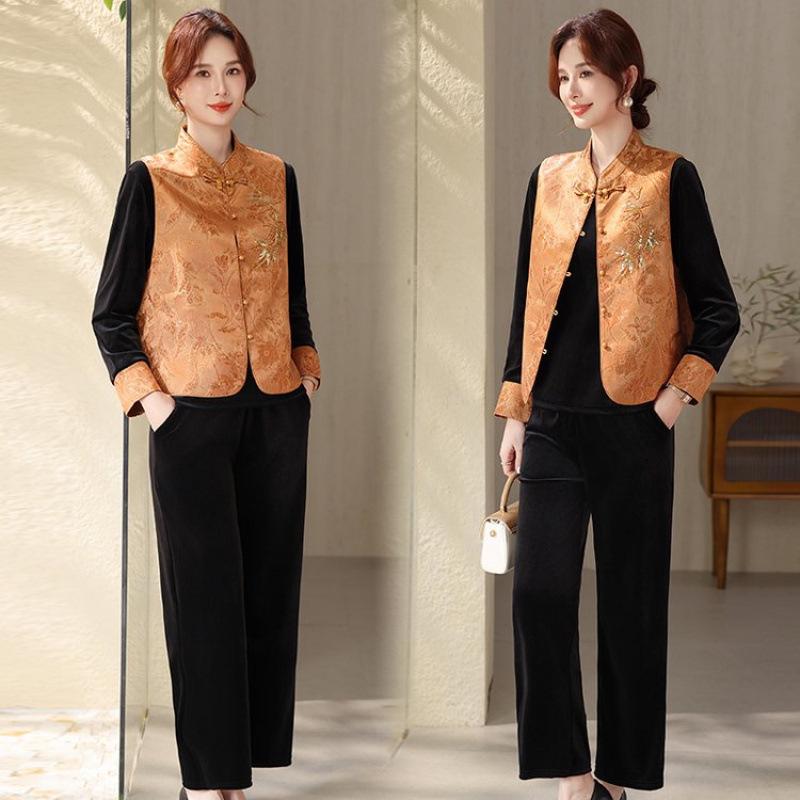 

2026 Gold Velvet Chinese Style Vest for Middle-Aged Women - Spring/Autumn 2XL [Recommended 115-130 jin]