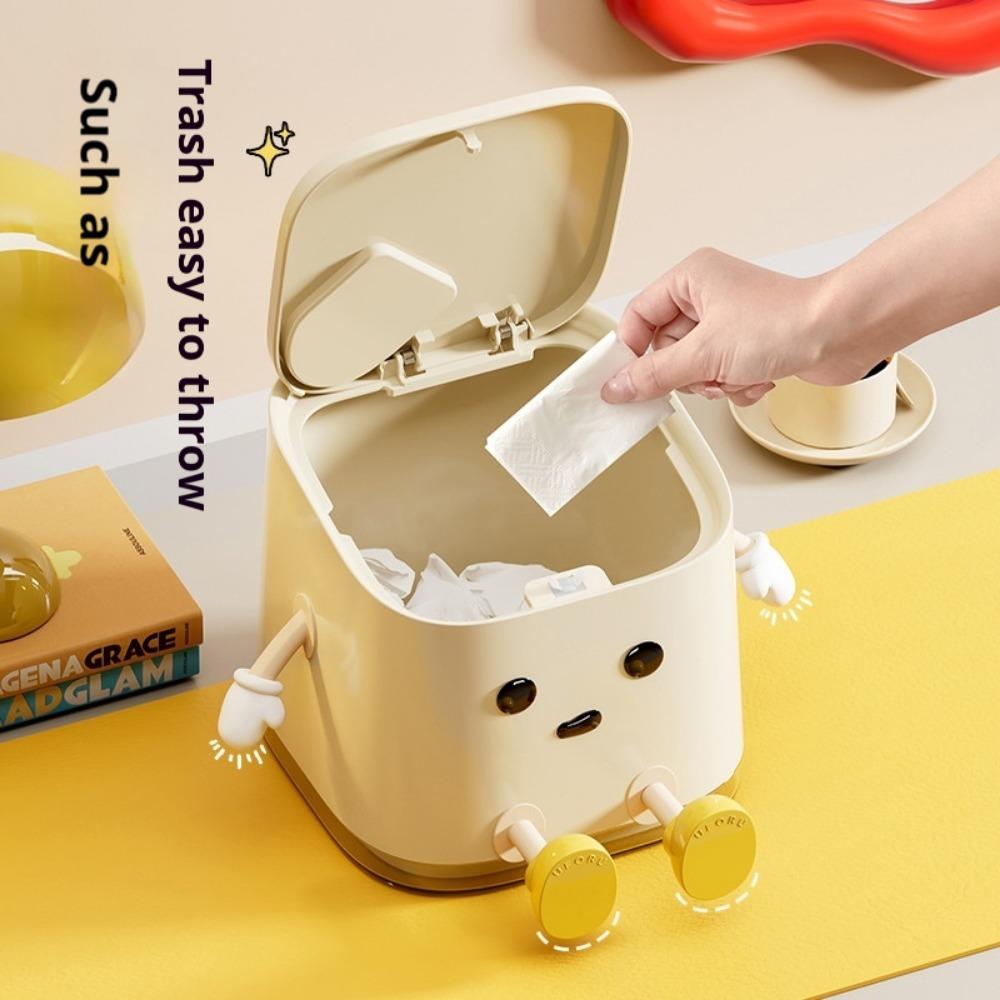 Desktop Mini Trash Can Press To Open The Cover Plastic Trash Can Household Living Room Bedroom Rubbish Storage Bucket