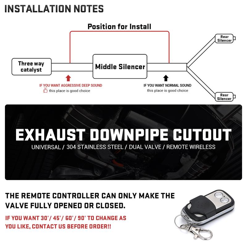 Universal Stainless Steel 304 2.0" 2.25" 2.5" 3" Dual-Valve Electric Exhaust Downpipe Cutout With Remote Wireless Accessories