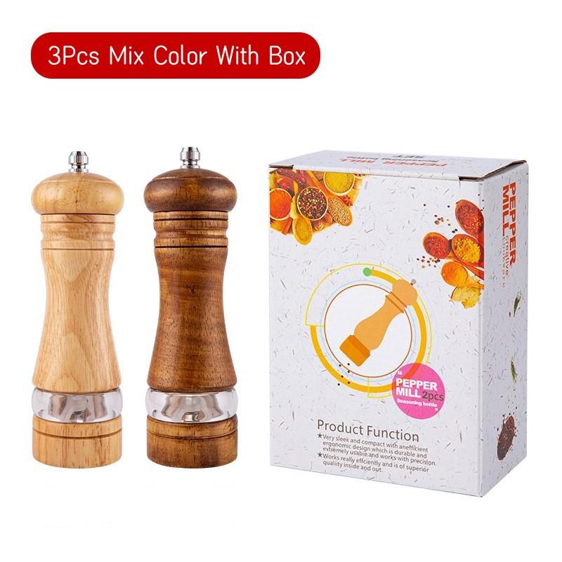 6 Inches Solid Wood Salt Pepper Mill Sets Manual Pepper Grinder Freshly Ground Seasoning Spices Mill Ceramic Core Pepper Grinder