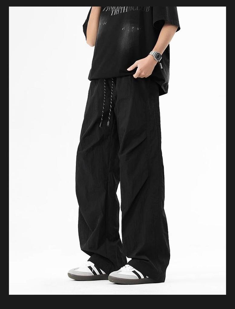 NASA Trendy Men's Spring-Autumn Wide-Leg Parachute Windbreaker Pants - Versatile Ice Silk Trousers