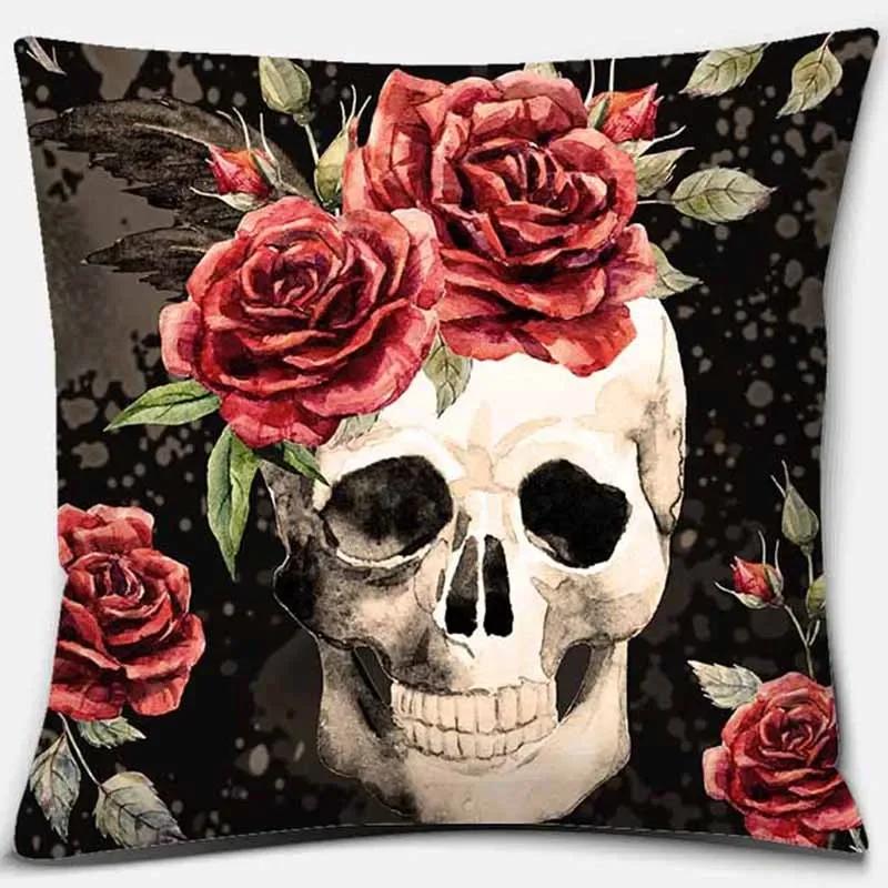 Fashion Skull Flower Series Pattern Printed Soft Square Pillowslip Polyester Cushion Cover Pillowcase Living Room Home Decor