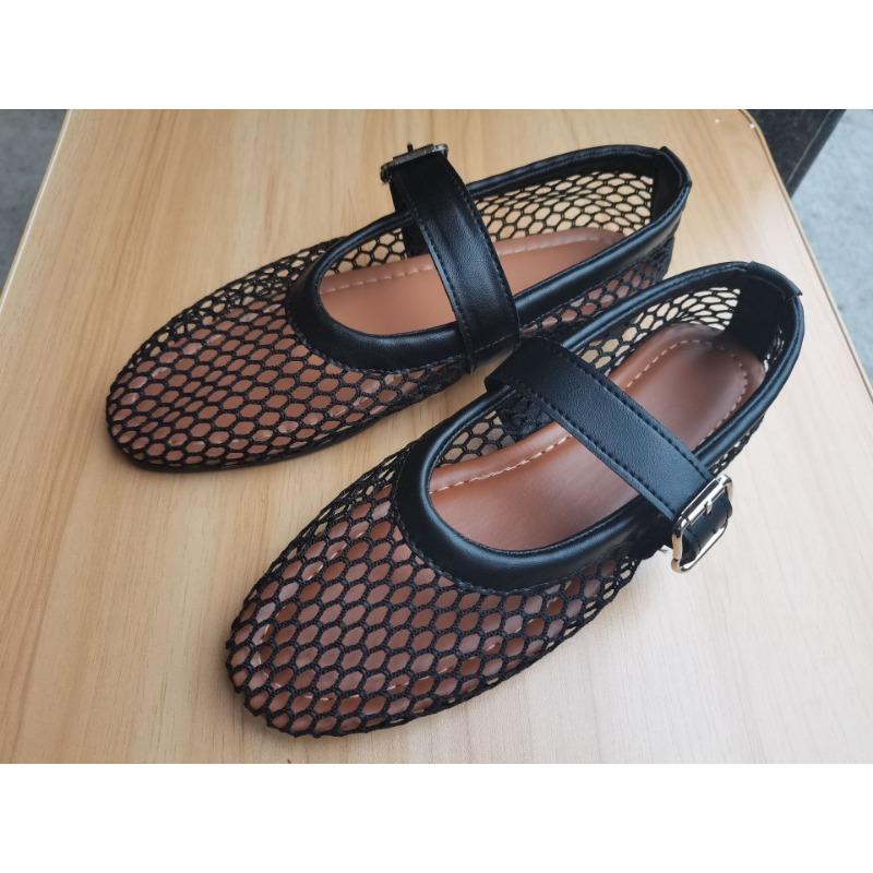 

Туфли с круглым носком и пряжкой из сетки для женщин, туфли на плоской подошве, сетчатые туфли, одинарные туфли с выемками, туфли в виде рыболовной сети 38 чёрный