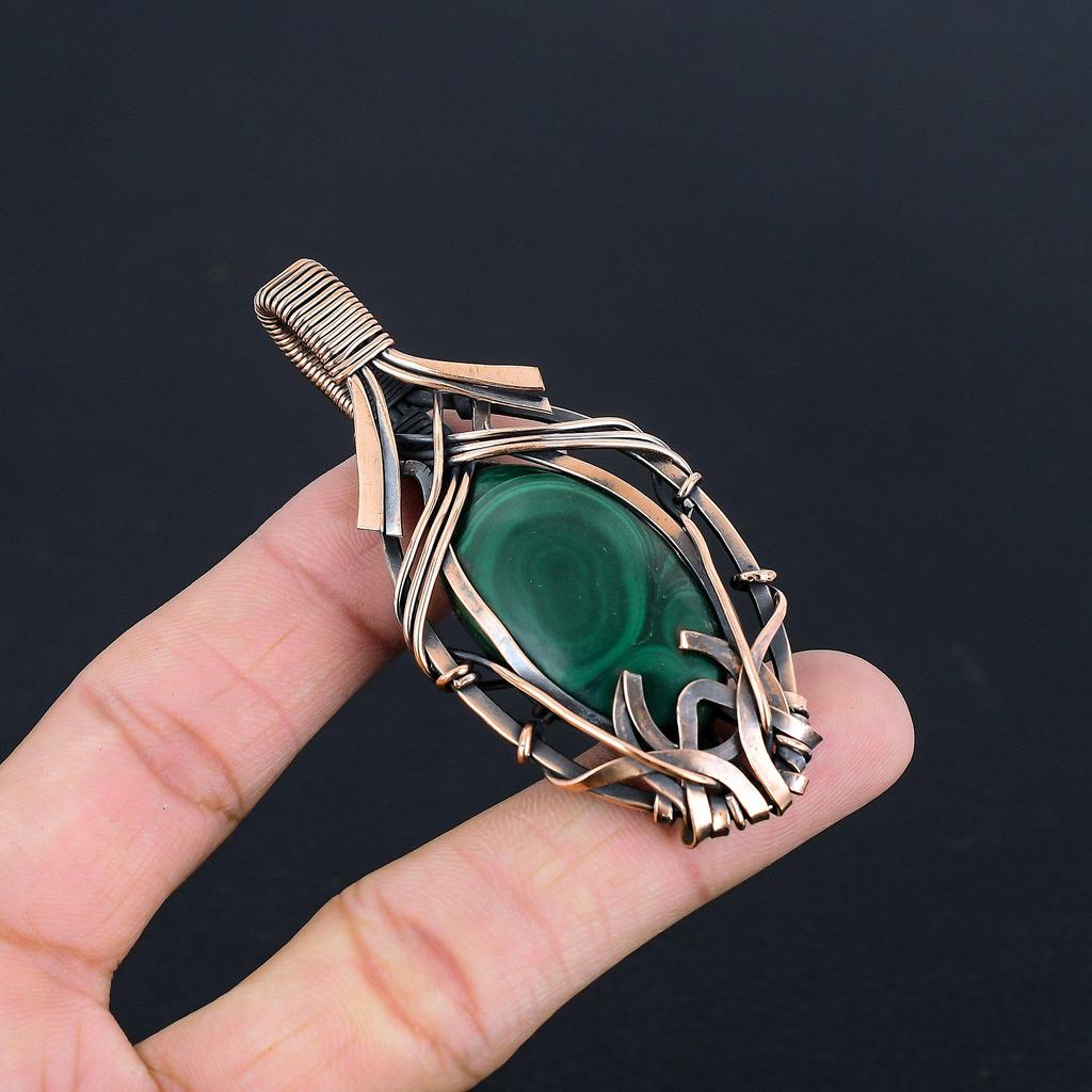 Malachite Pendant, 999 Copper Wire Wrapped Pendant Jewelry. Gift For Women Handmade Pendant Gemstone Jewelry