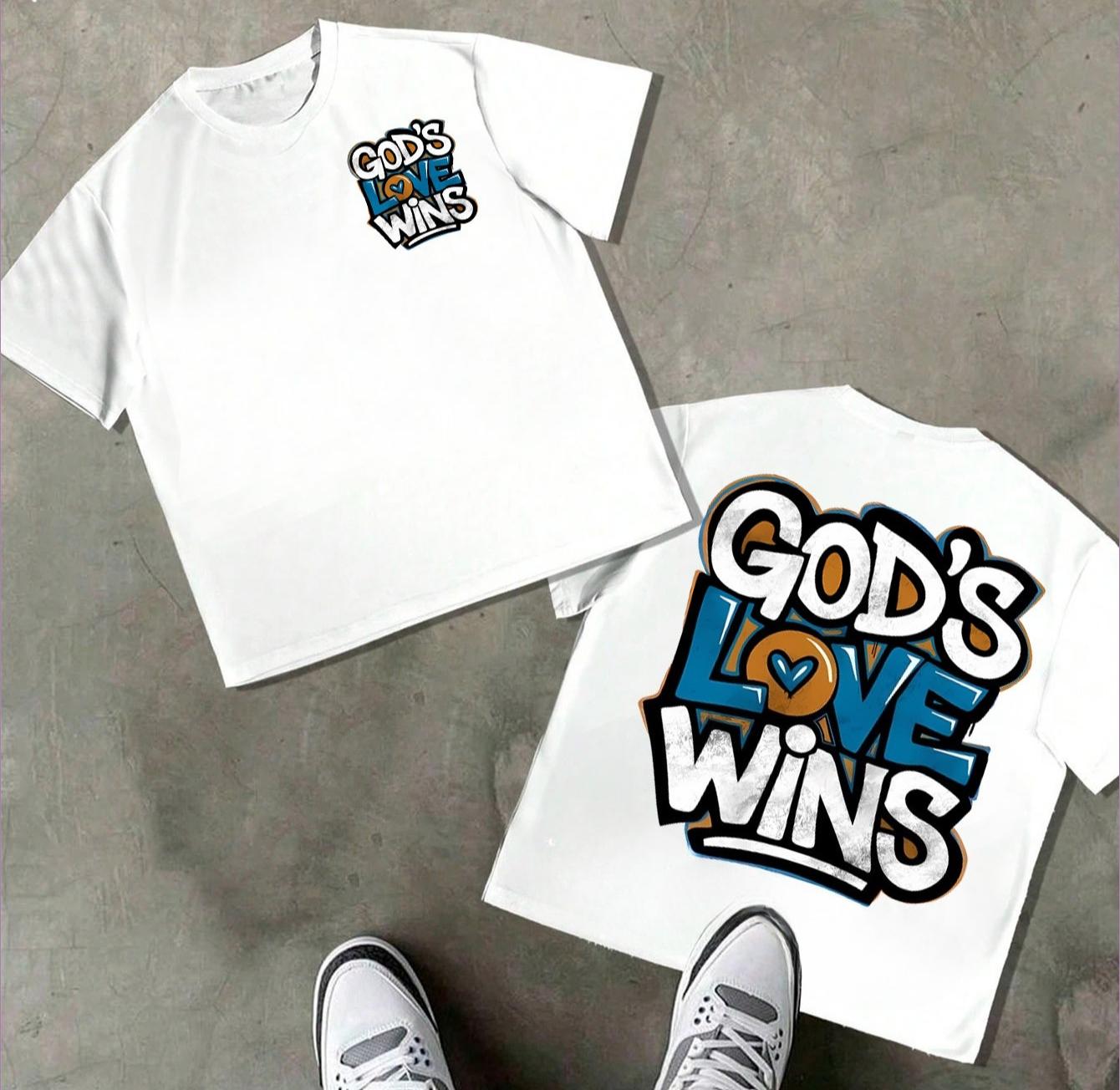 

God s Love Wins Graffiti T-Shirt Men Women Faith Streetwear Urban Hip Hop Casual Cotton Short Sleeve Unisex Tee S разноцветный