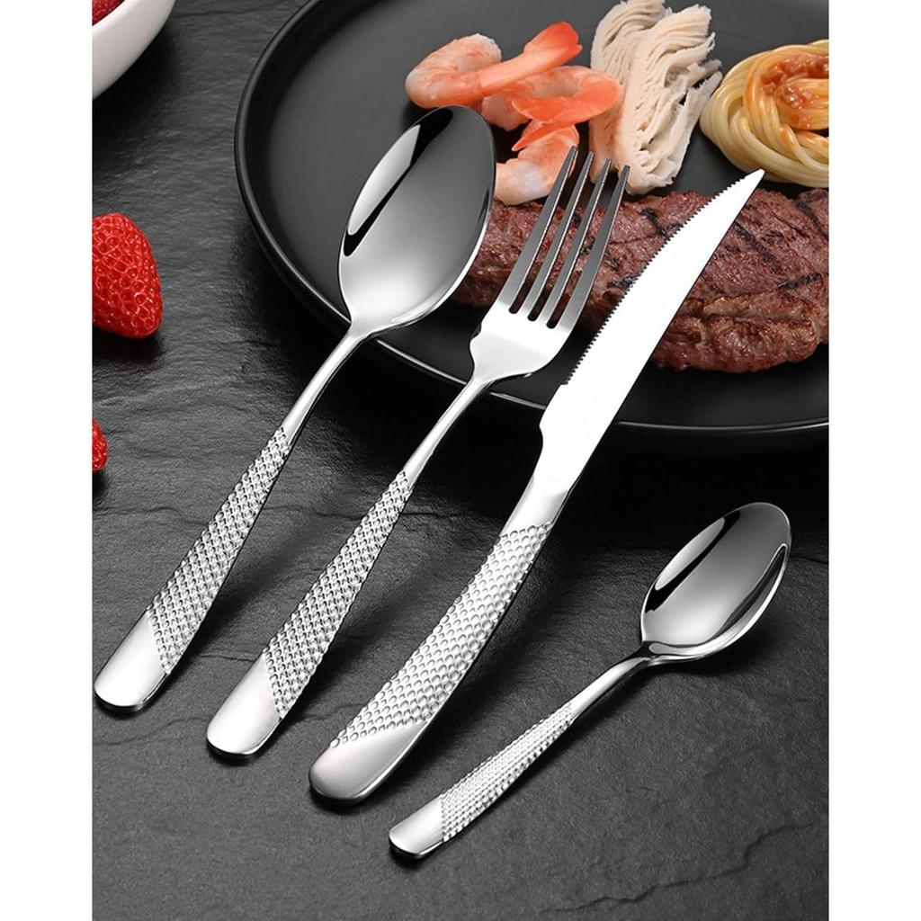 Mirror Finish Silver Plated Stainless Steel Flatware Set Copper Silverware Set Rose Gold Spoon Color Cutlery Set