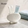 Moisture Proof Bathroom Container Shell Shape Toothbrush Holder for Countertop, 2 Compartments Waterproof Multi Compartment Storage Desktop Organizer,