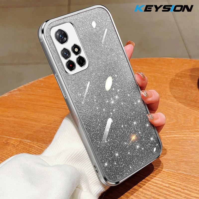 KEYSION Luxury Plating Glitter Phone Case for Redmi Note 11 Pro 11S 5G 11 Pro+ 5G Transparent Soft TPU Shockproof Cover