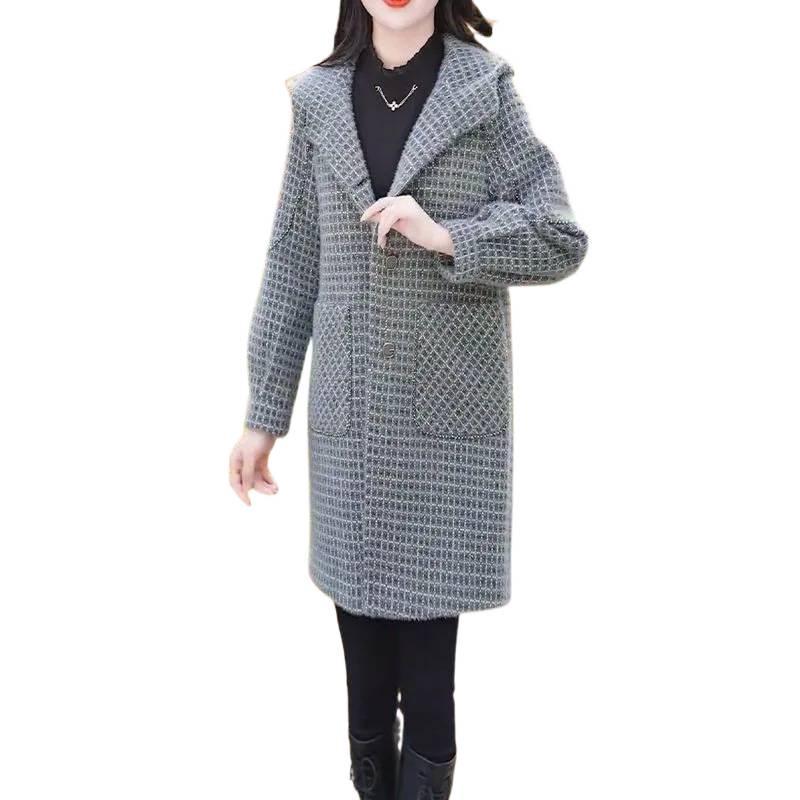 Elegant French Woolen Coat for Women - Slimming Trench for Autumn Winter