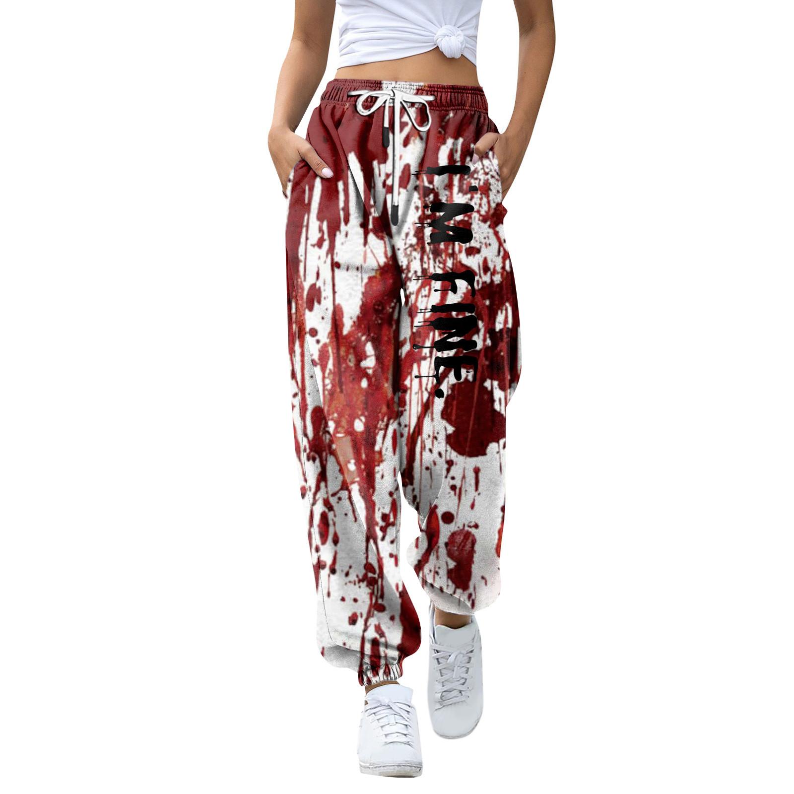 

Женские повседневные модные брюки для отдыха с принтом на Хэллоуин, спортивные штаны, брюки с эластичной резинкой на талии, брюки со шнурком M киноварь