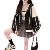 Autumn Women's Clashing Color Splicing Loose Hooded Zipper Jacket