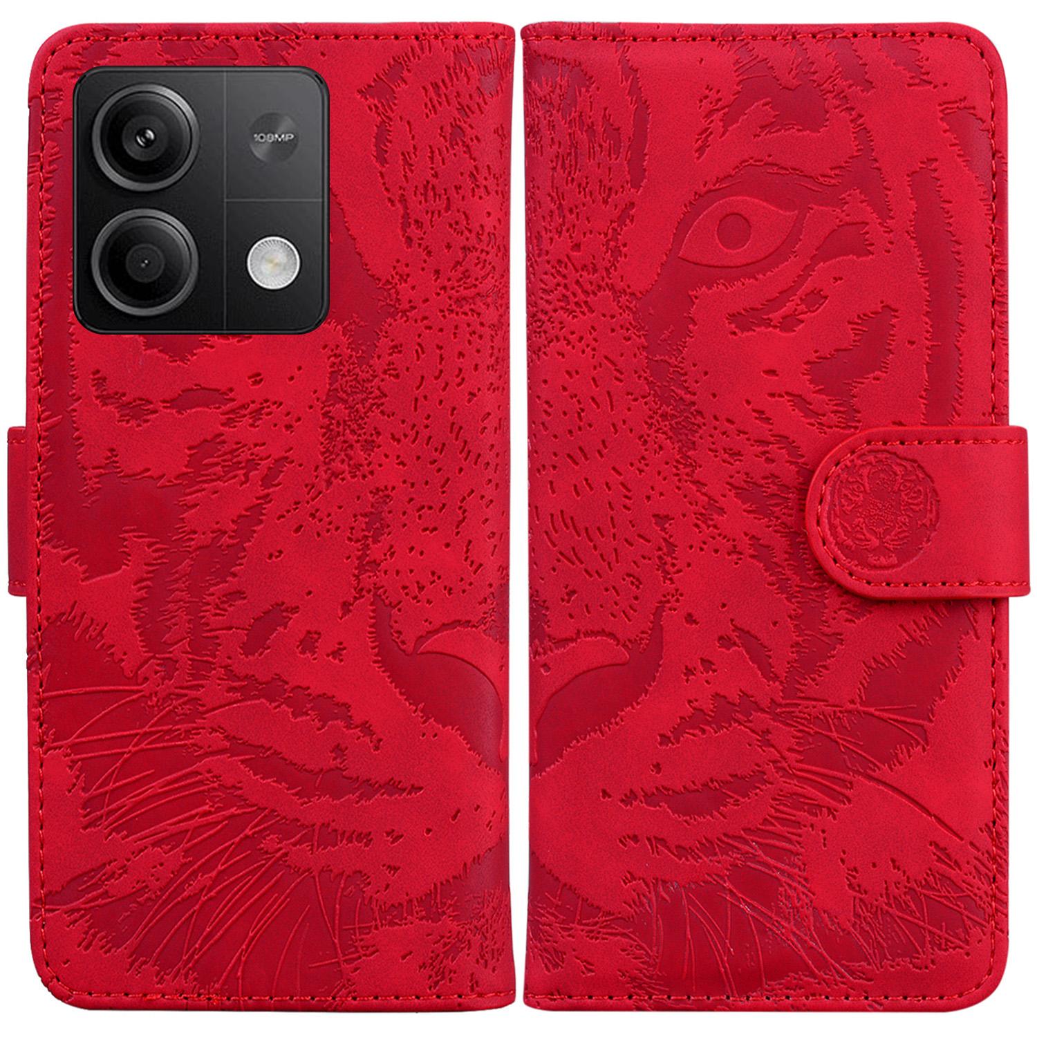 

For Xiaomi Redmi Note 13 5G/Note 13 5G (China) Leather Wallet Case Tiger Pattern Cover Red