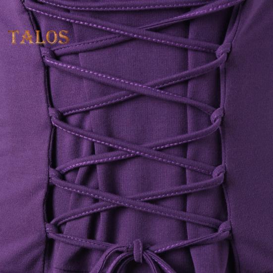 Women Cosplay Dress Gothic Solid Color Lace-up Strap Slim Waist Irregular Hem Hooded Long Sleeves Theme Parties Role-Playing Festival Halloween Midi