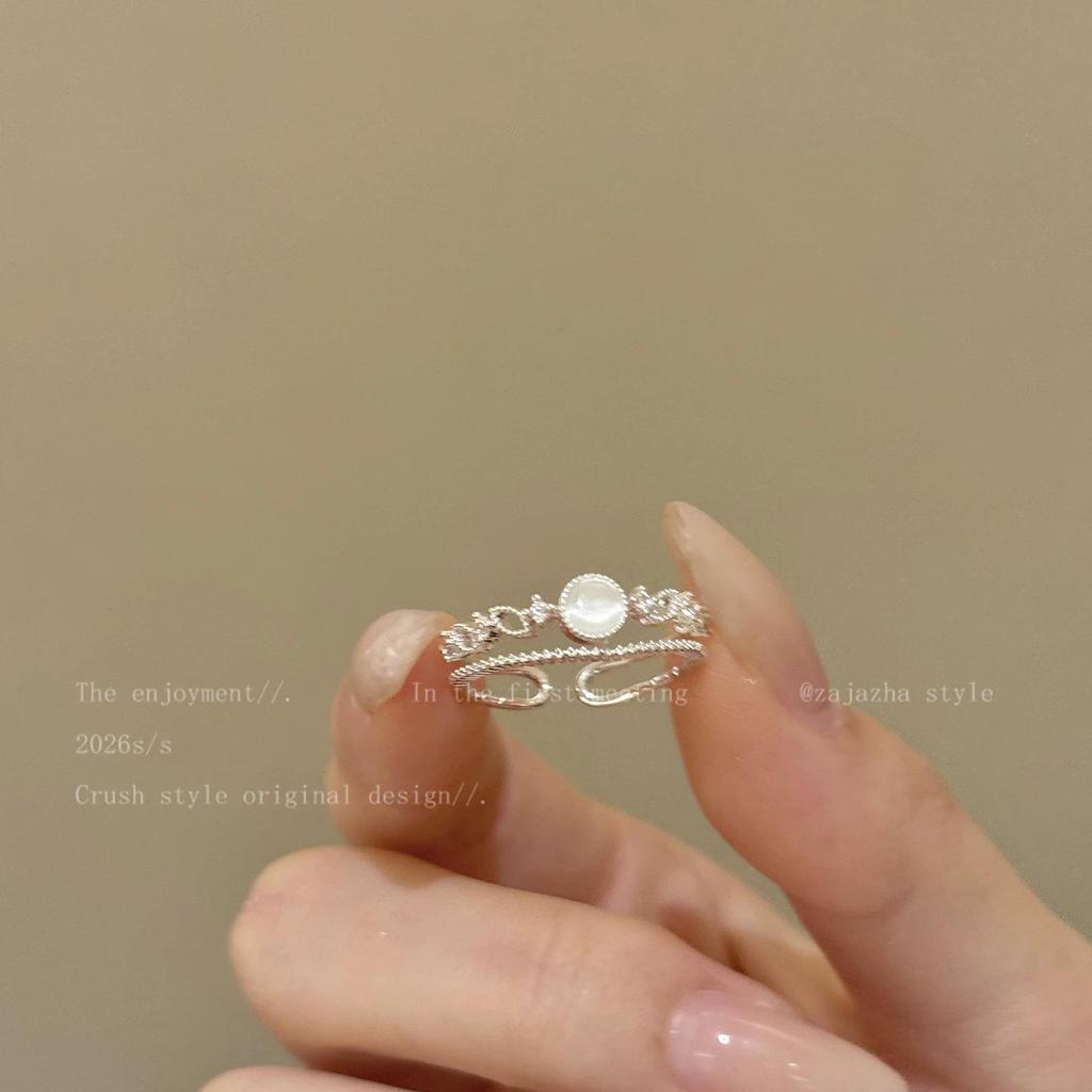 Stylish Silver Zircon Ring for Women - Light Luxury Open Design, Perfect for Index Finger