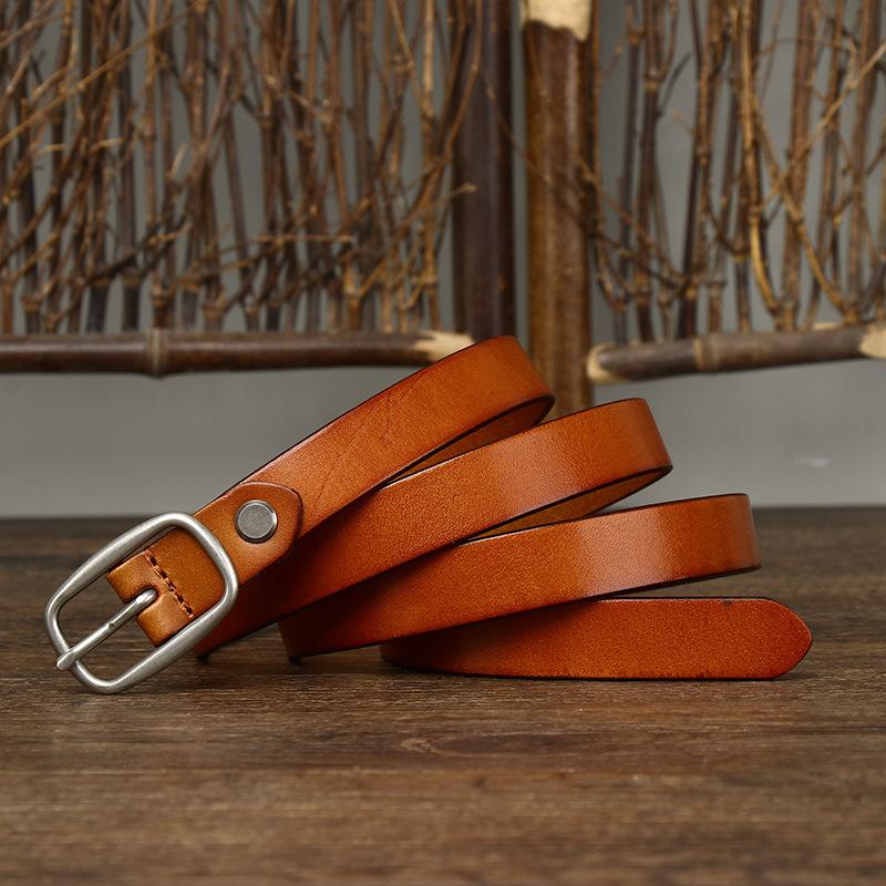 Ins Style Decorative Jeans With Fashionable And Simple Versatile Leather Belt Women'S First Layer Cowhide Black Thin Belt Trendy