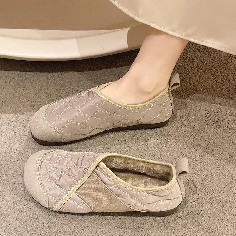 Women's Fashion Low Heel Cotton Shoes Winter New Round Head Deep Mouth Splicing Soft Sole Anti-slip Wear-resistant Low Top Shoes