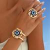 Personalized Devil's Eye Hollow Design Men's and Women's Daily Open Bracelet Ring Set Accessories