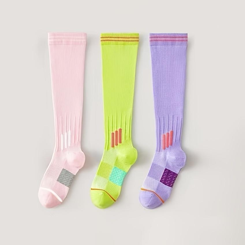 

3Pairs Women S Sports Socks, Compression Slimming Calf Socks, Summer Thin Professional Sports Running Jump Rope Fitness Yoga Compression Socks, Mid Purple+Green+Pink