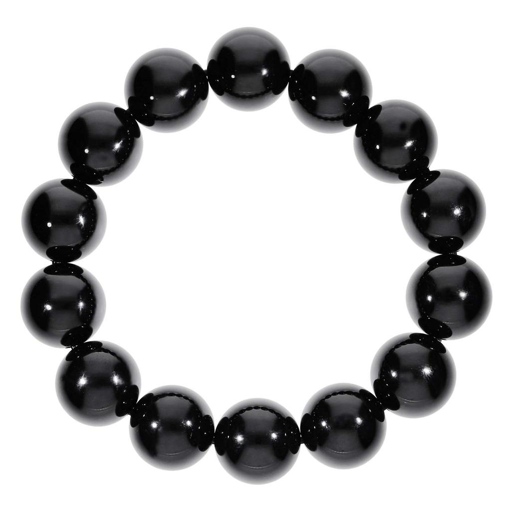 [Shinjuku Gin No Kura] Large 16mm Onyx Bracelet, Approximately 18cm Long (Men's Medium), Natural Stone, Power Stone, Black Agate, Simple Design