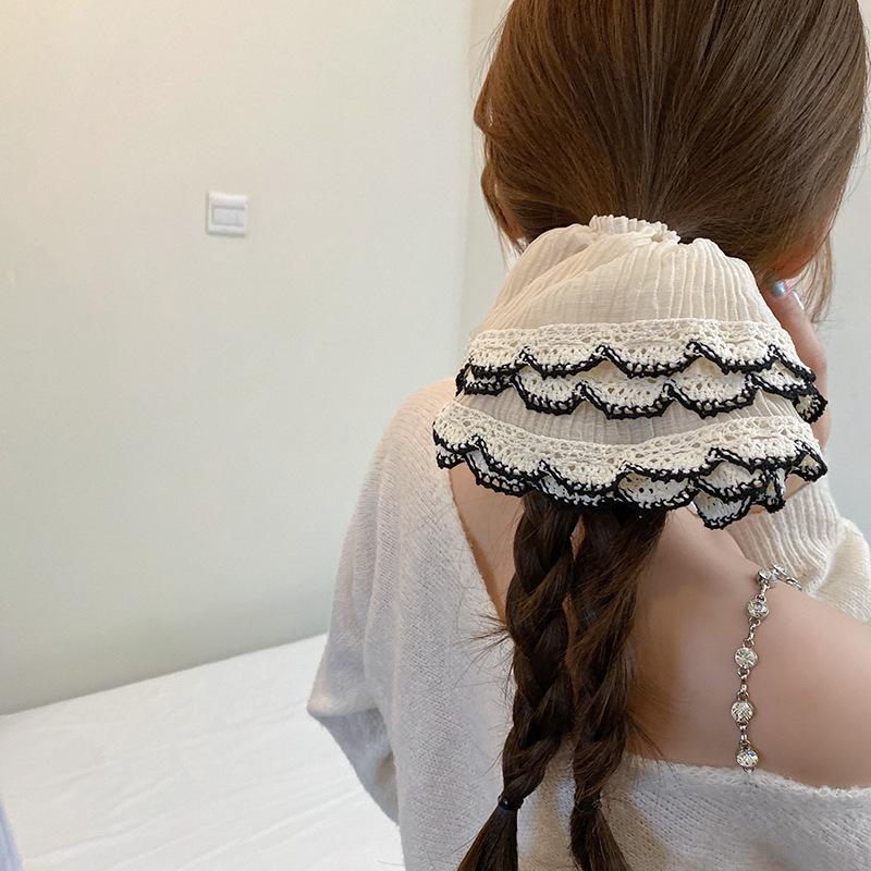 Französisch elegant romantisch kantenbesetztes Netz großes Darm-Haarband weiblich elegant gefranst Perle schadet dem Haar nicht und halb gebundenes Haar