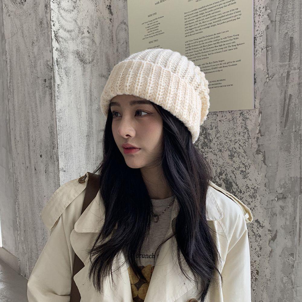 Windproof Winter Elastic Warm Knitted Hat Korean Style Beanies Women Hat Solid Color
