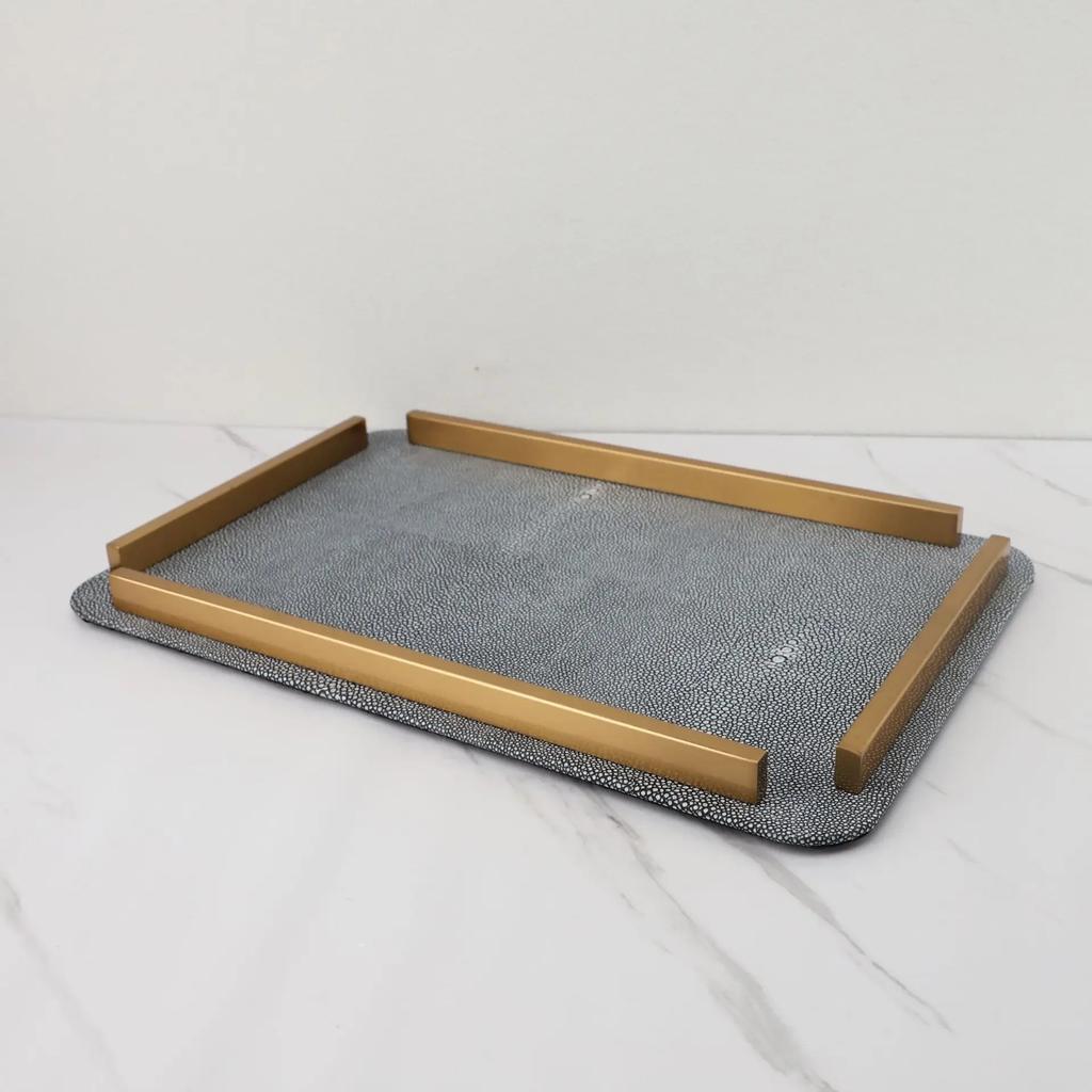 W European-style minimalist metal leather storage tray soft decorations living room coffee table study model room crafts ornamen