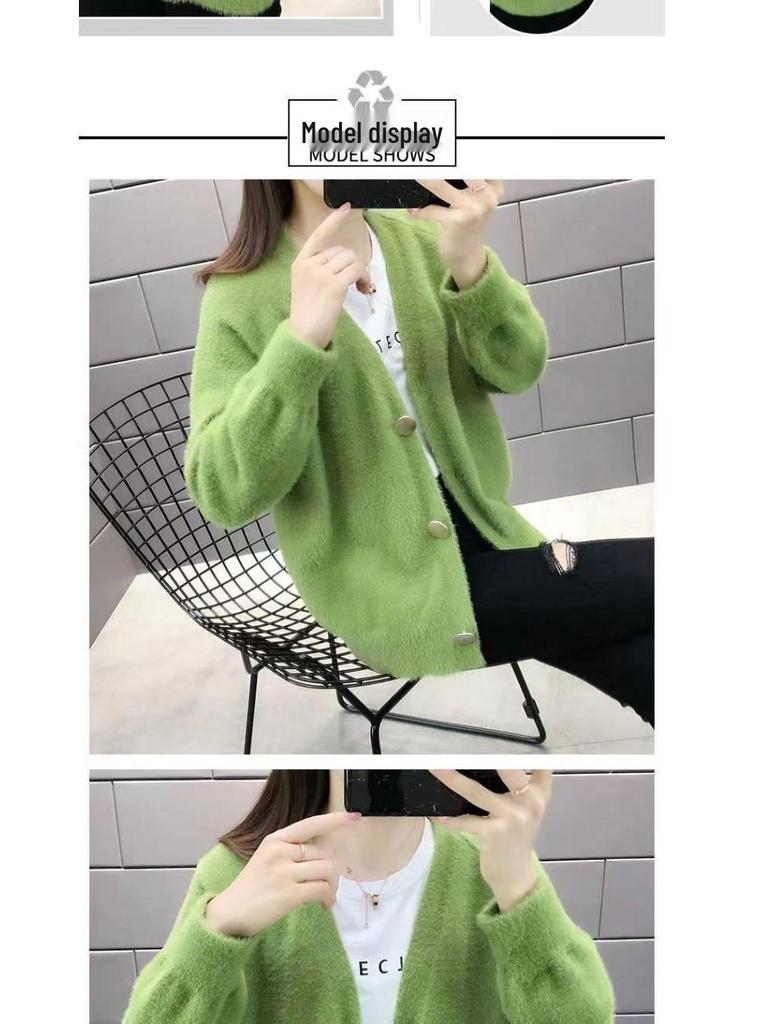 Women's Faux Mink Fleece V-neck Cardigan – Versatile Autumn & Winter Fashion