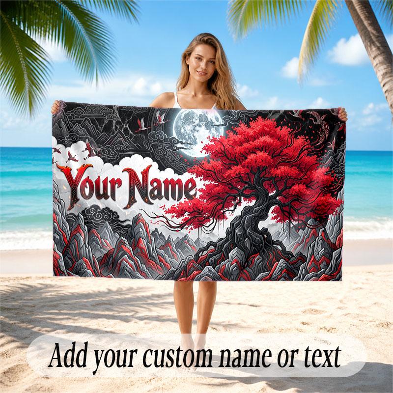 Space Cosmic Theme Soft Beach Towel Personalized Custom Name Text Towel Portable for Beach Pool Travel
