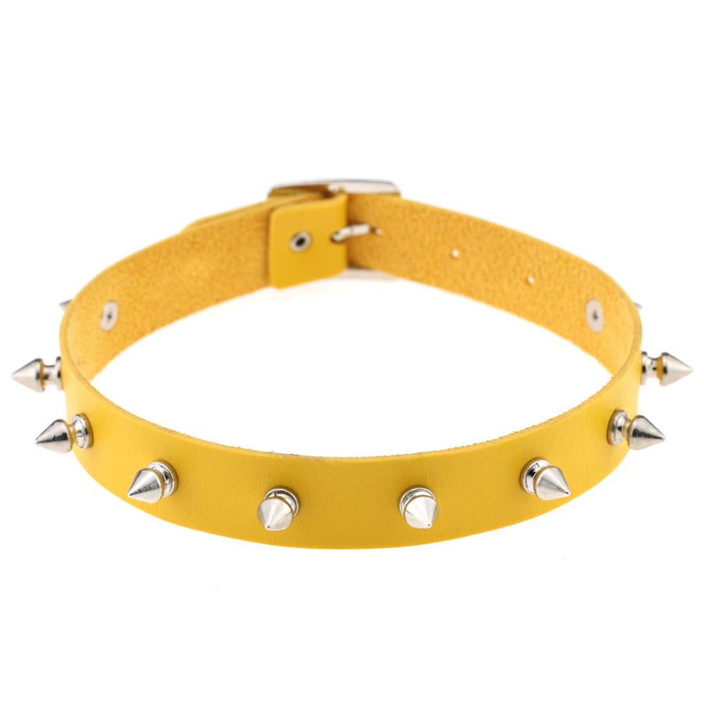 

2016 Punk Spike & Rivet Leather Choker: Harajuku Gothic Rock Cosplay Necklace жовтий