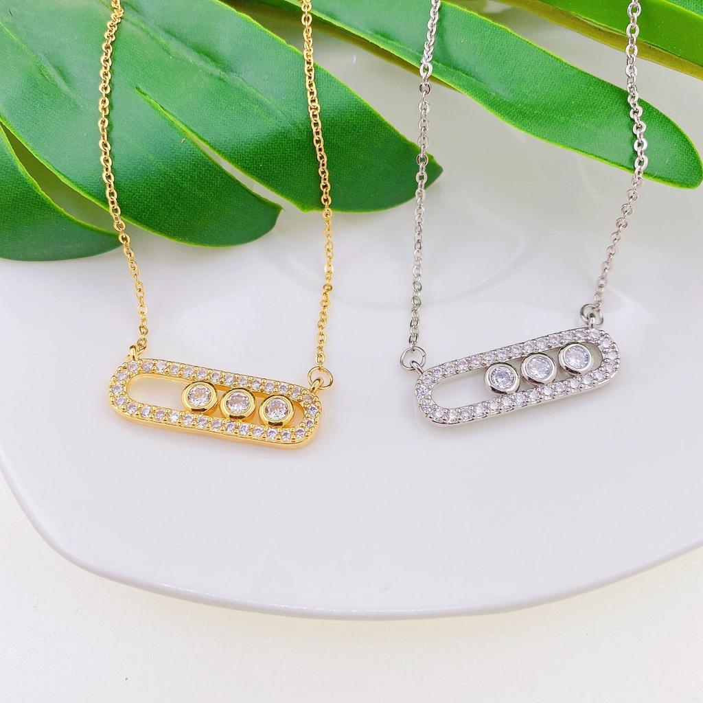 Micro Pave Full Zirconia Pendant Fashion Pin Necklace Personalized Collarbone Chain Jewelry For Women