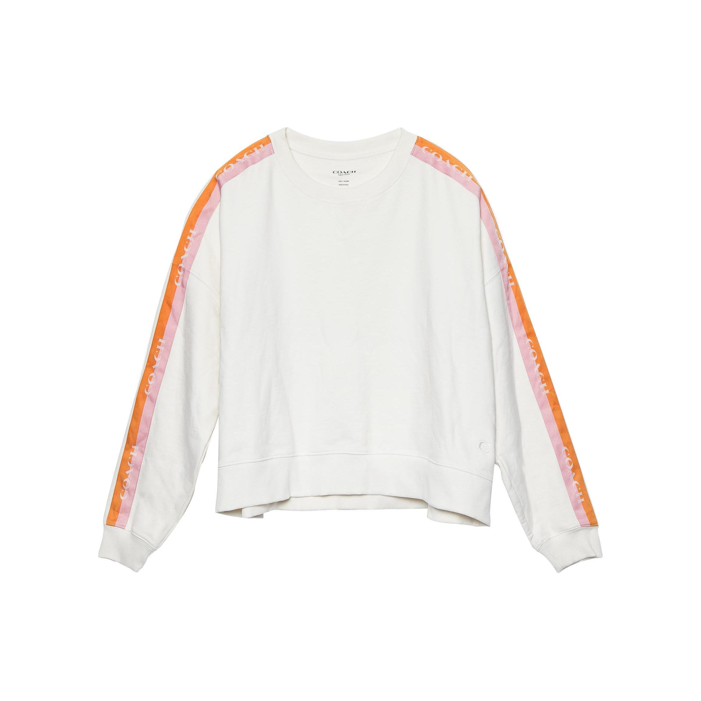 Coach FW22 Striped Letter Print Long Sleeve Sweatshirt Women sweatshirt White 1532-WHT XS