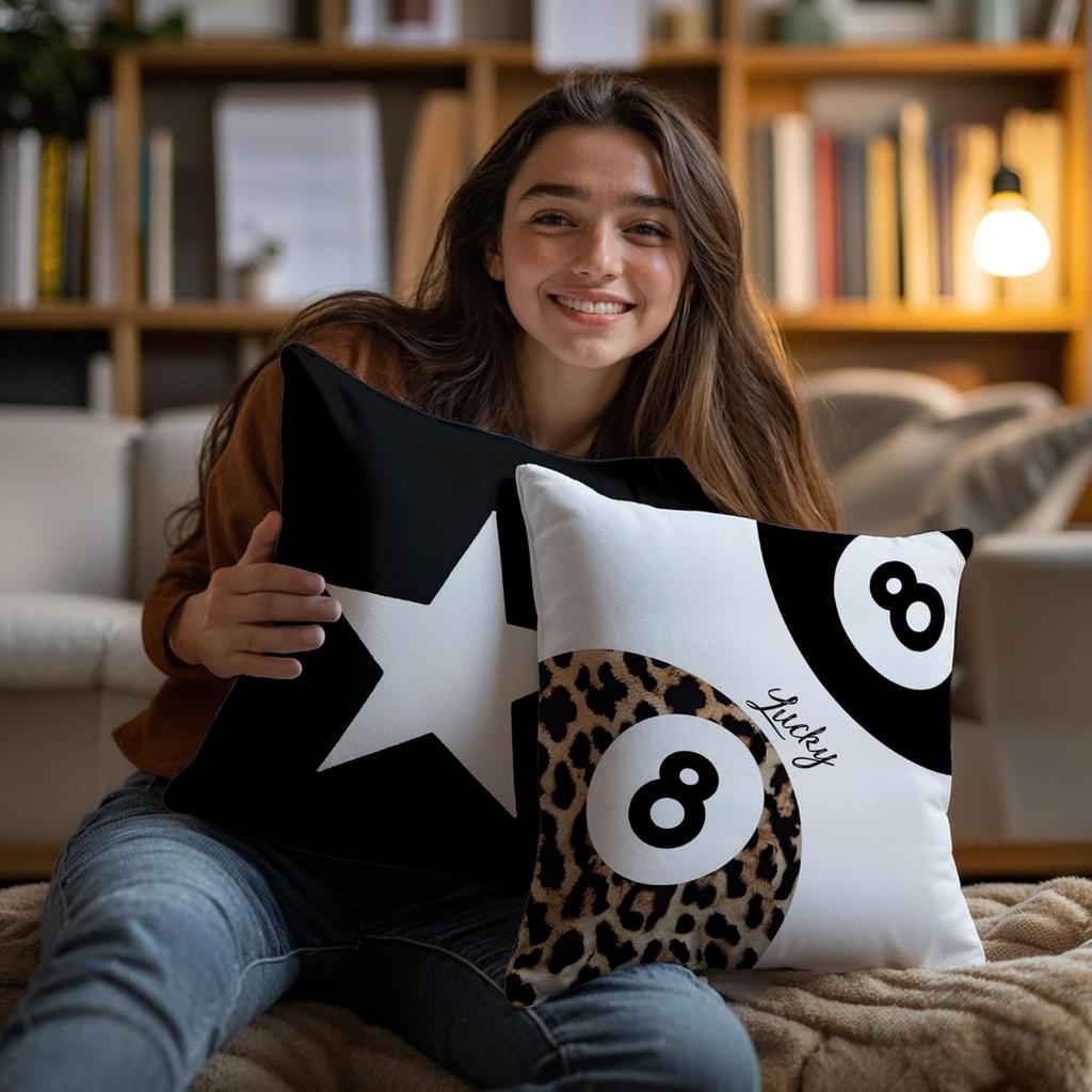 Preppy Star Lucky 8 Ball Cheetah Leopard Print Room Decor Pillow Cover 18x18 Set of 2,Leopard Gifts for Women,Cheetah Print Gifts,Coquette Pillow
