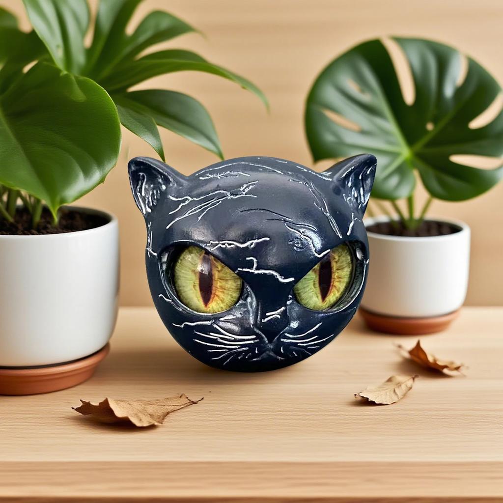 Cat Sculpture Ornament Cat Sculpture Craft Black Figurine Resin Head Healing Stone Marble Texture Stone Resin