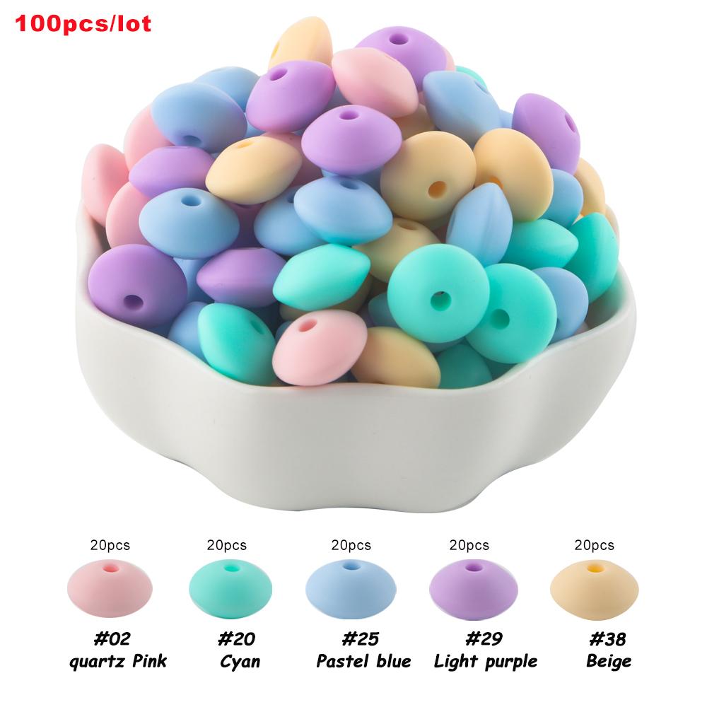 100Pcs 12mm Silicone Lentil Beads Round Spacer Beads Silicone Abacus Bead DIY Bracelet Necklace Handmade Jewelry Accessories