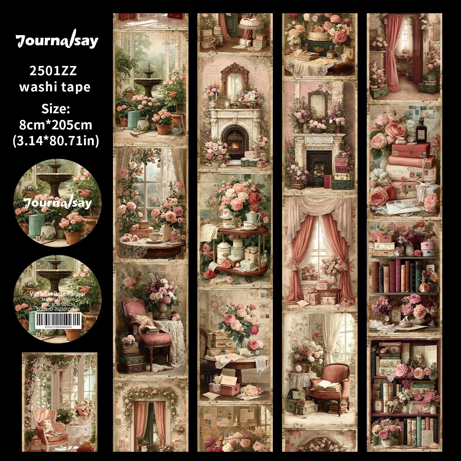 JIANWU 80mm*205cm Vintage Victorian Flower Window Landscape Material Collage Washi Tape Creative DIY Journal Stationery